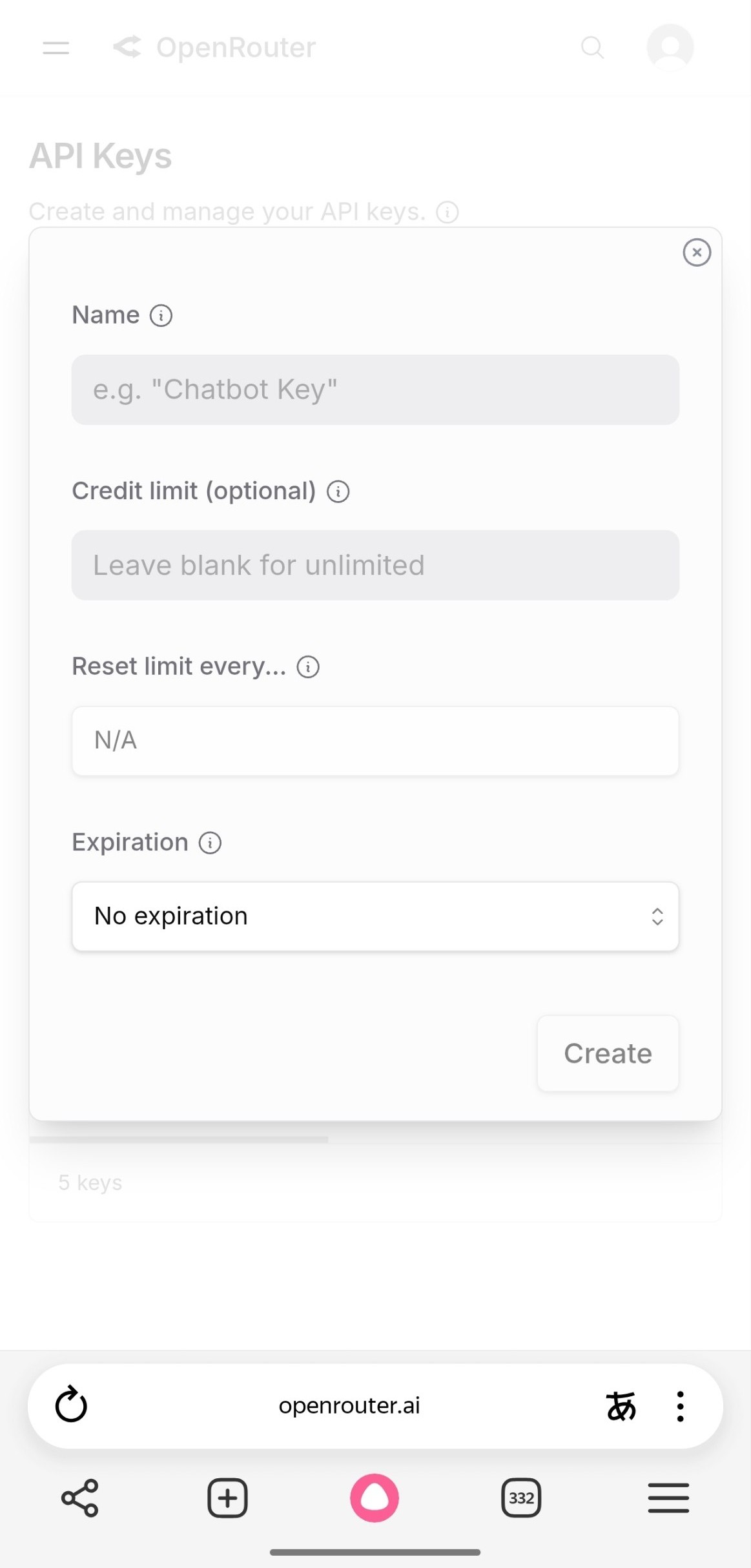 Создание API-ключа в OpenRouter